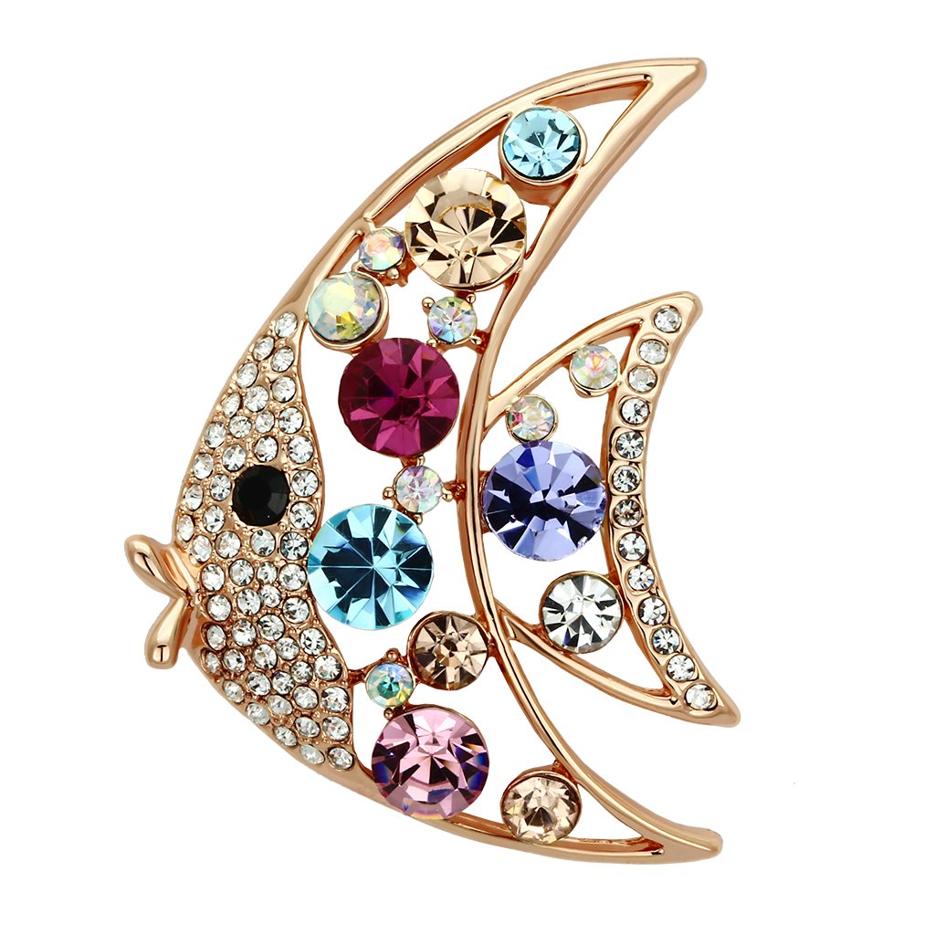 JCE2923 Flash Rose Gold White Metal Brooches with Top Grade Crystal  in Multi Color