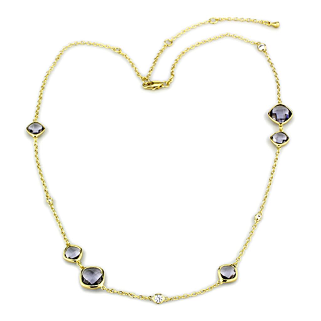 JCE3235 Gold Brass Necklace with Synthetic Synthetic Glass in Amethyst