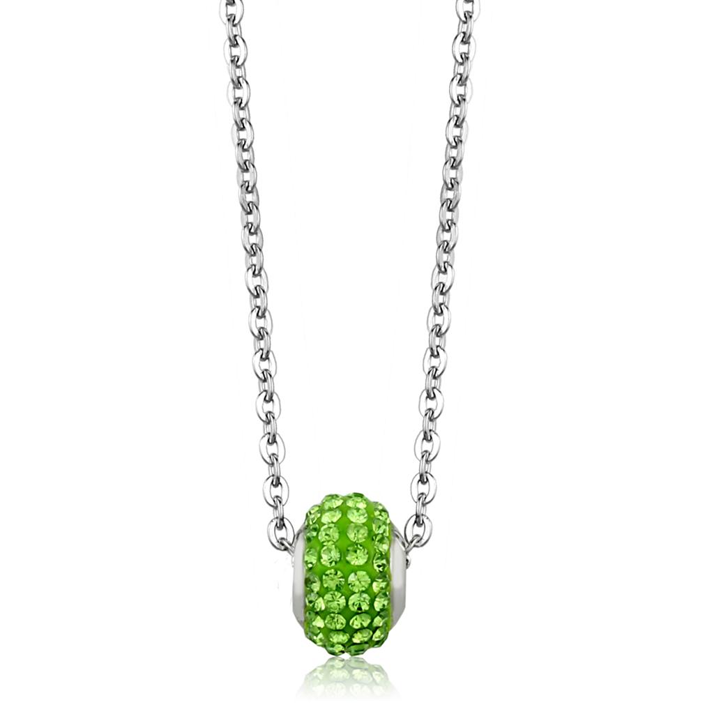 JCE3330 High polished (no plating) Stainless Steel Necklace with Top Grade Crystal  in Peridot
