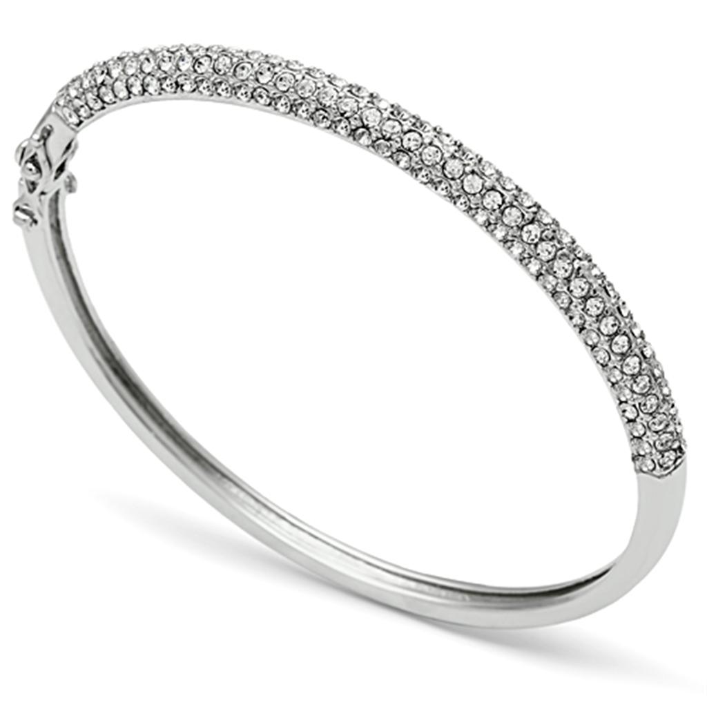 JCE3438 Rhodium Brass Bangle with Top Grade Crystal  in Clear