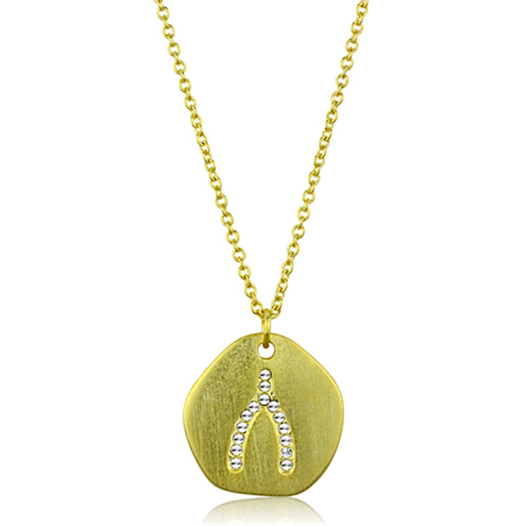 JCE3479 Gold & Brush Brass Chain Pendant with Top Grade Crystal  in Clear