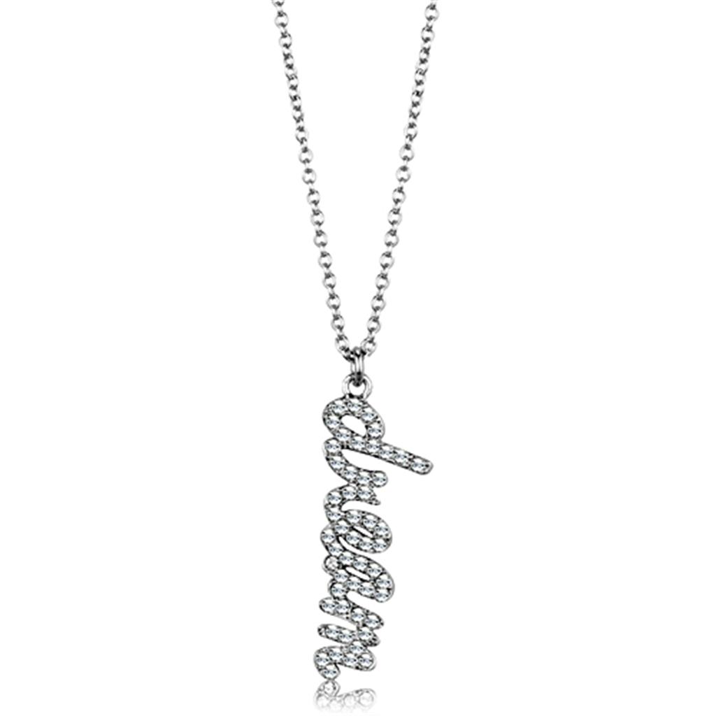 JCE3489 Rhodium Brass Chain Pendant with Top Grade Crystal  in Clear