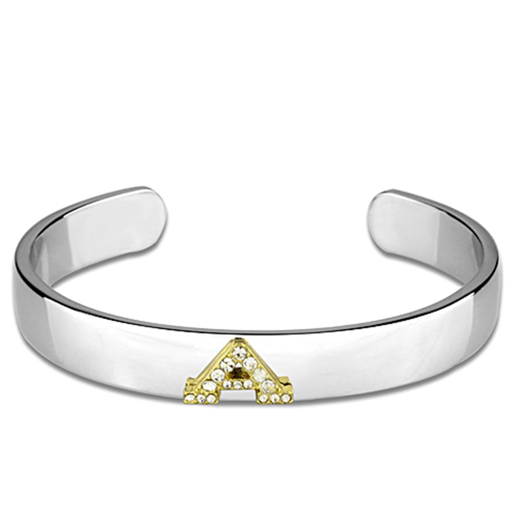 JCE3611 Reverse Two-Tone White Metal Bangle with Top Grade Crystal  in Clear