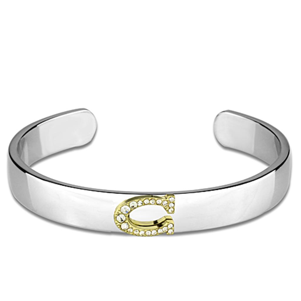 JCE3613 Reverse Two-Tone White Metal Bangle with Top Grade Crystal  in Clear