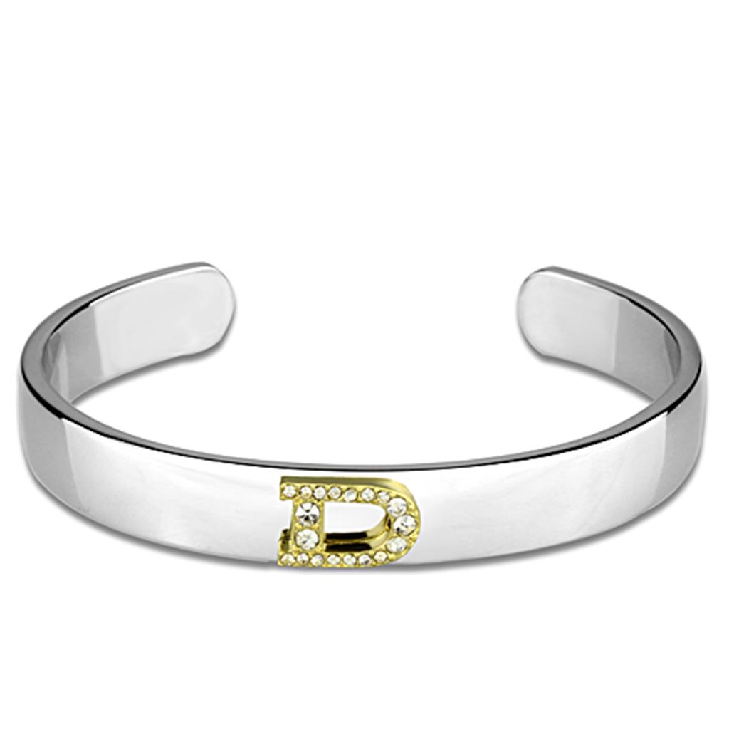 JCE3614 Reverse Two-Tone White Metal Bangle with Top Grade Crystal  in Clear