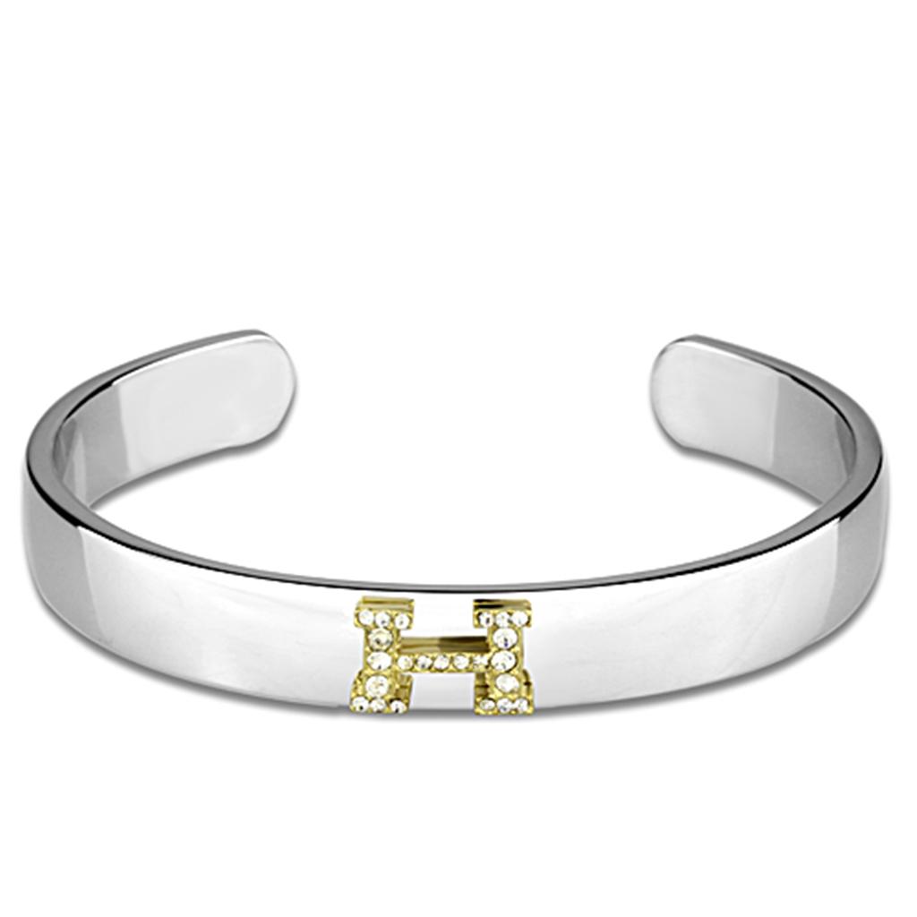 JCE3618 Reverse Two-Tone White Metal Bangle with Top Grade Crystal  in Clear