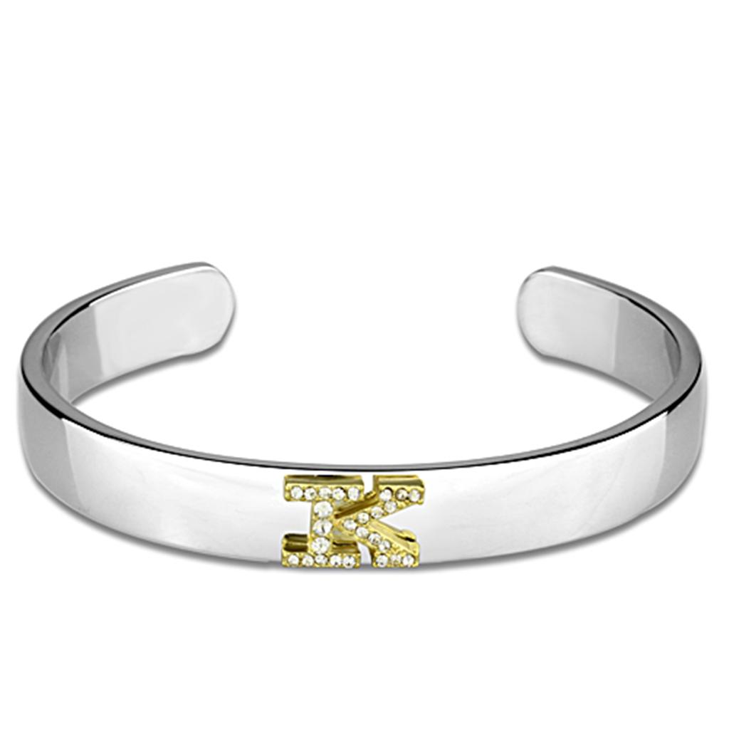 JCE3621 Reverse Two-Tone White Metal Bangle with Top Grade Crystal  in Clear