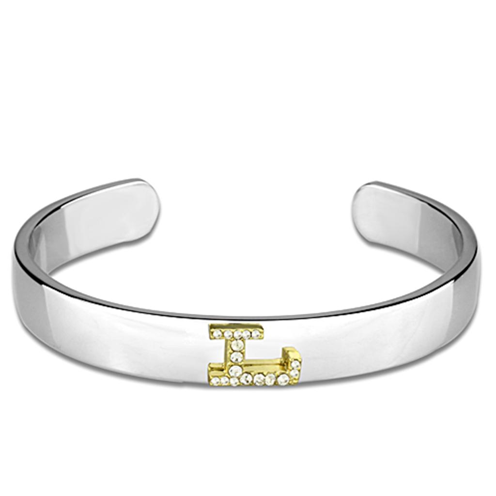 JCE3622 Reverse Two-Tone White Metal Bangle with Top Grade Crystal  in Clear
