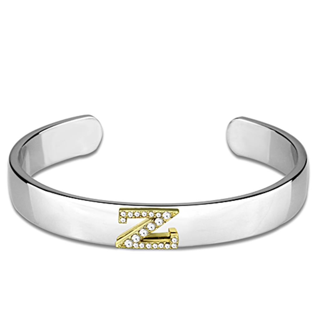 JCE3636 Reverse Two-Tone White Metal Bangle with Top Grade Crystal  in Clear