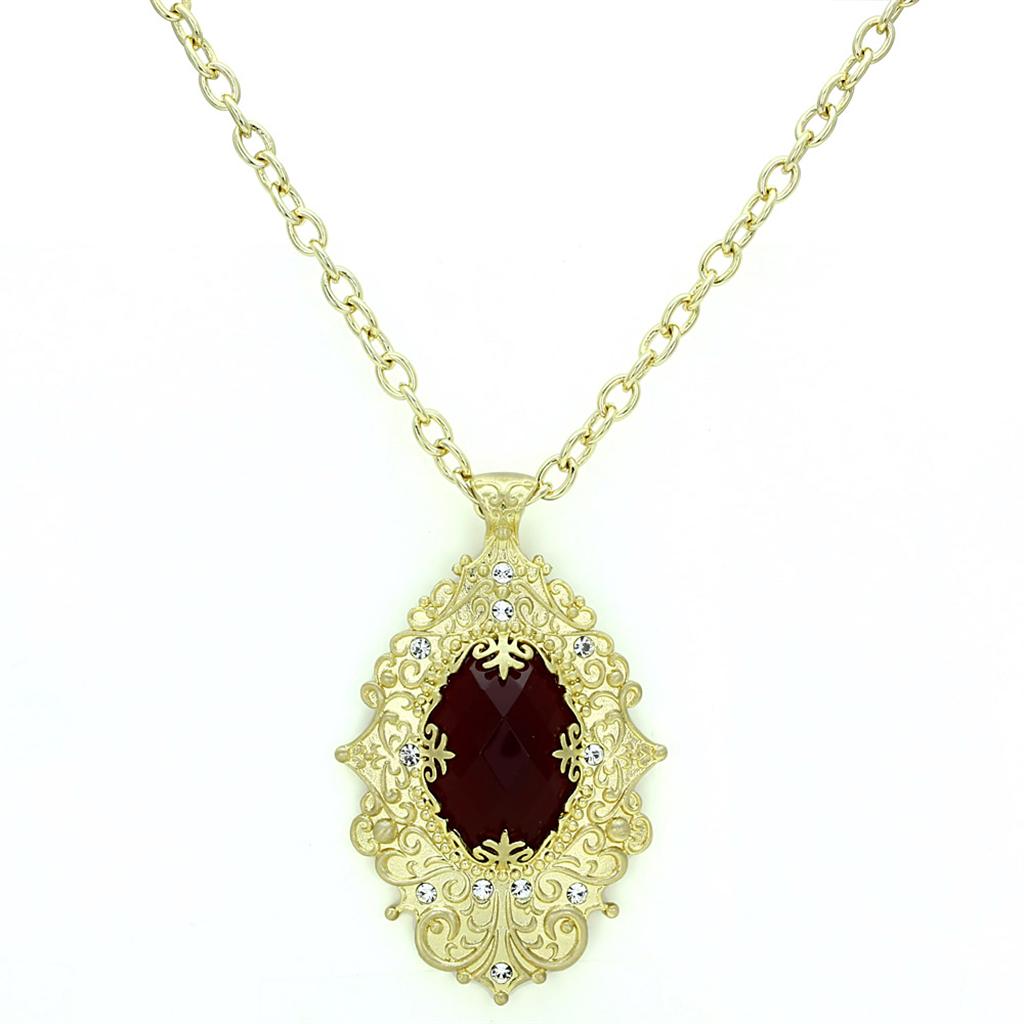 JCE3670 Gold & Brush Brass Chain Pendant with Synthetic Synthetic Glass in Siam