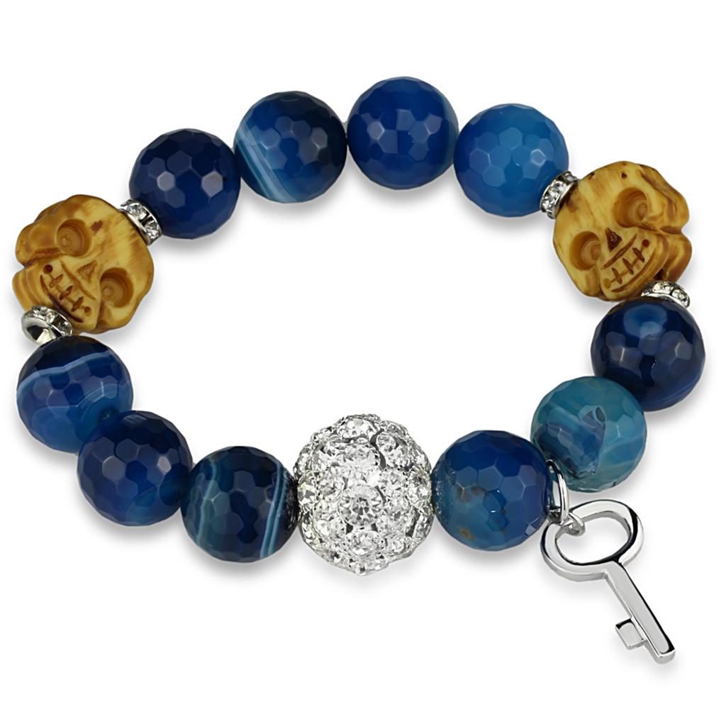 JCE3777 Rhodium Brass Bracelet with Synthetic Onyx in Multi Color