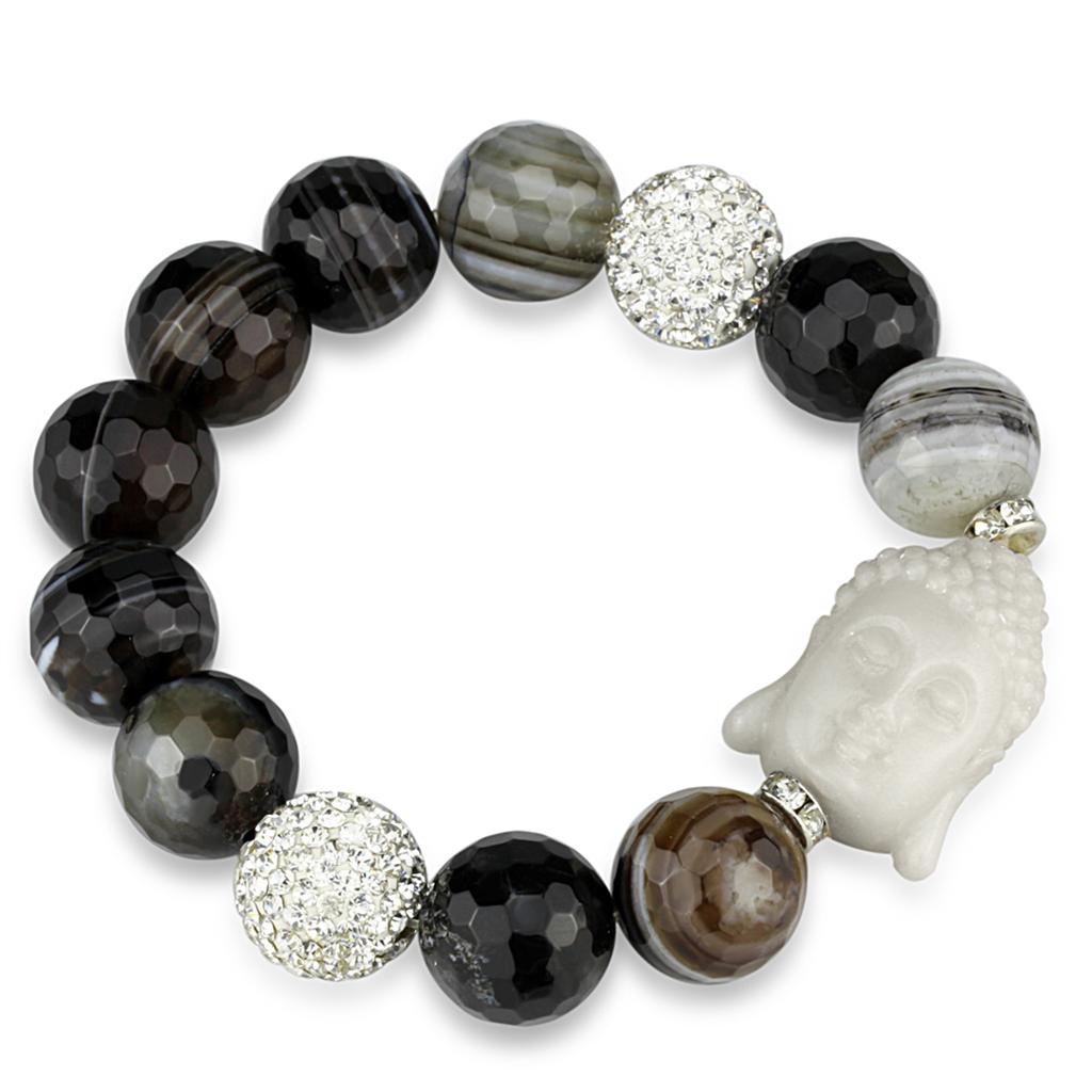 JCE3778 Rhodium Brass Bracelet with Synthetic Onyx in Multi Color