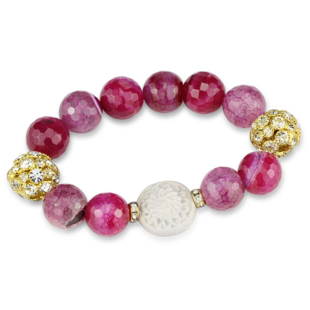 JCE3782 Gold Brass Bracelet with Synthetic Onyx in Fuchsia
