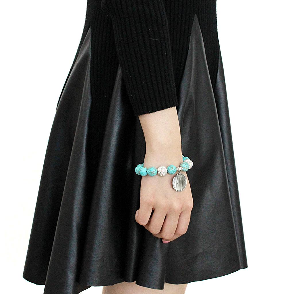 JCE3784 Antique Silver White Metal Bracelet with Synthetic Turquoise in Turquoise