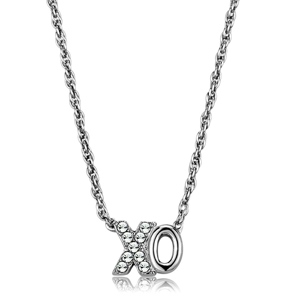 JCE3845 Rhodium Brass Necklace with Top Grade Crystal  in Clear