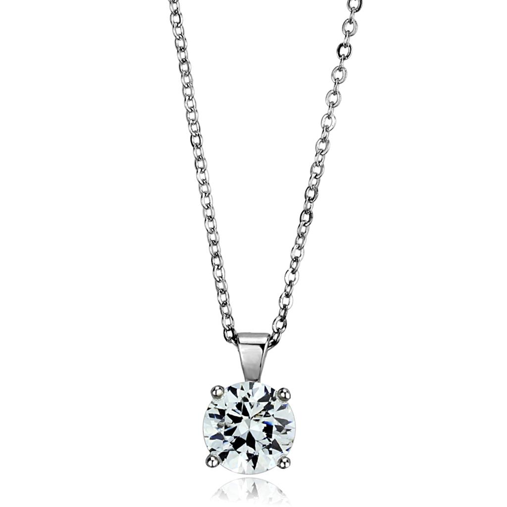 JCE3932 Rhodium Brass Chain Pendant with AAA Grade CZ  in Clear