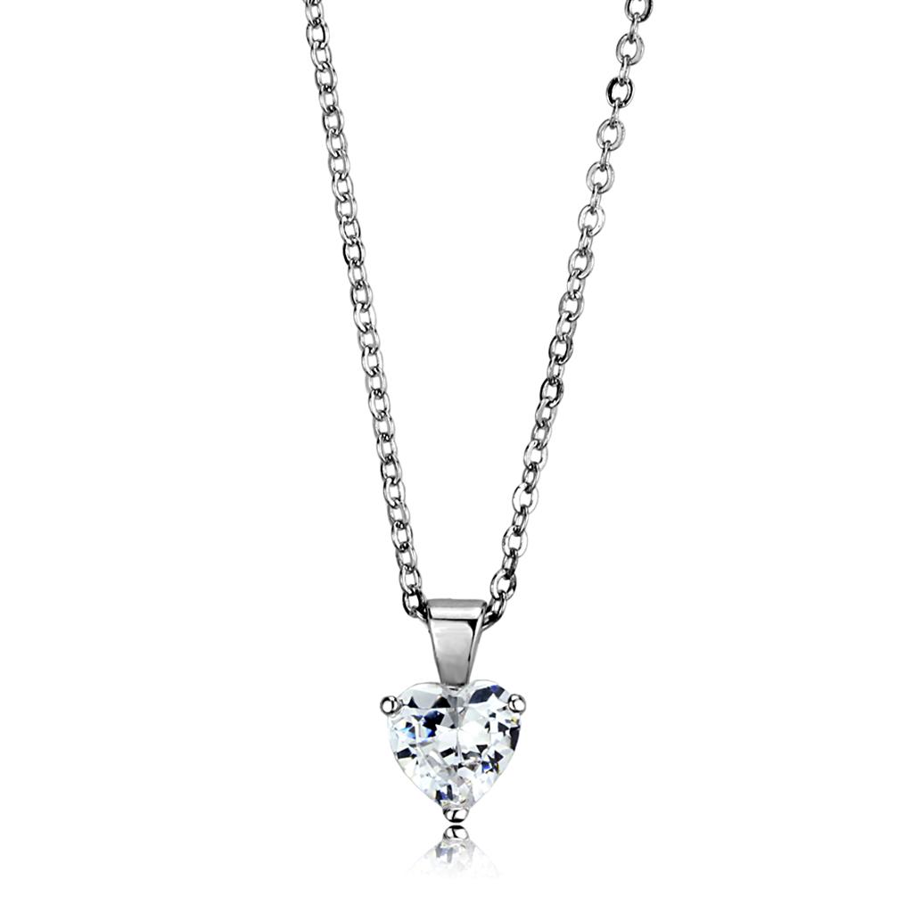JCE3935 Rhodium Brass Chain Pendant with AAA Grade CZ  in Clear