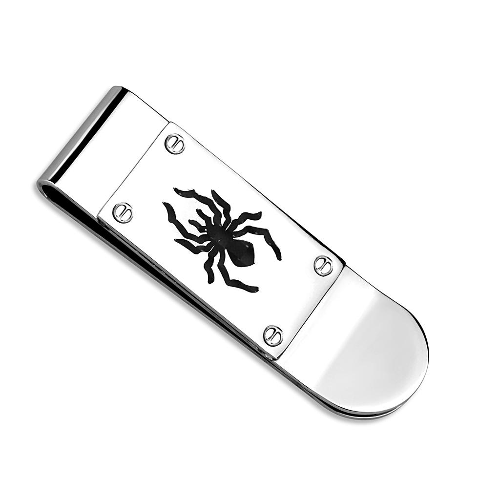 JCE4130 Rhodium Brass Money clip with Epoxy  in Jet
