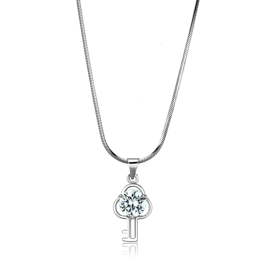 JCE4161 Rhodium Brass Chain Pendant with AAA Grade CZ  in Clear