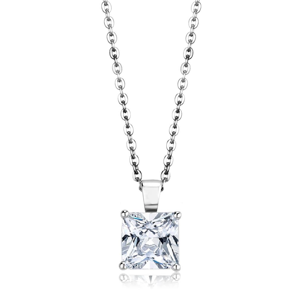 JCE4173 Rhodium Brass Chain Pendant with AAA Grade CZ  in Clear