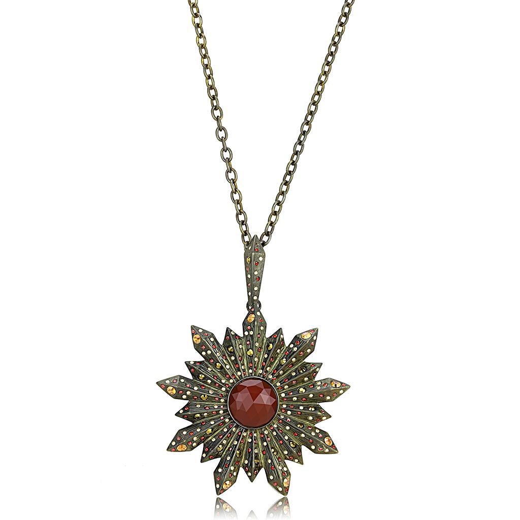 JCE4219 Antique Copper Brass Necklace with Synthetic Onyx in Red Series