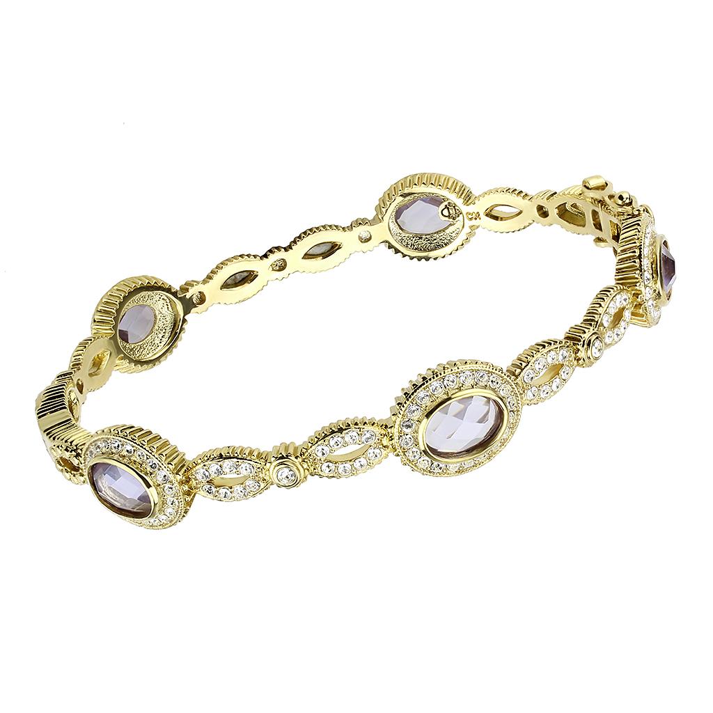 JCE4273 Gold Brass Bangle with Synthetic  in Light Amethyst
