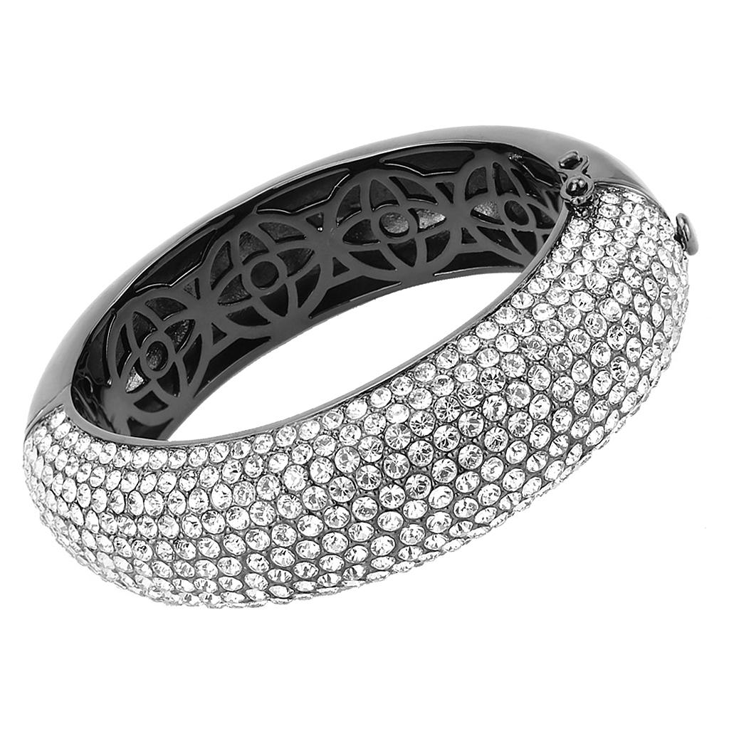 JCE4308 TIN Cobalt Black Brass Bangle with Top Grade Crystal  in Clear