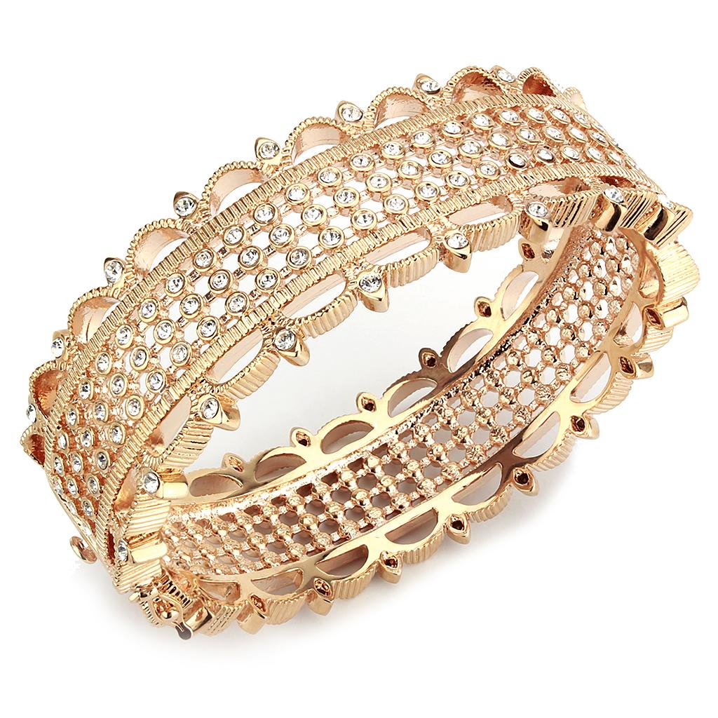 JCE4344 Rose Gold Brass Bangle with Top Grade Crystal  in Clear