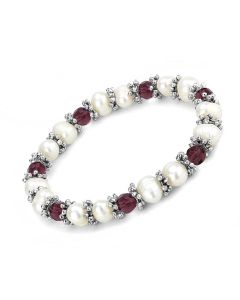 JCE4654 Antique Silver White Metal Bracelet with Synthetic Pearl in Fuchsia