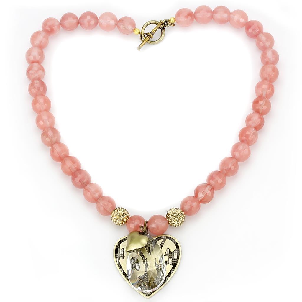 JCE4662 Antique Copper White Metal Necklace with Synthetic Synthetic Glass in Light Peach