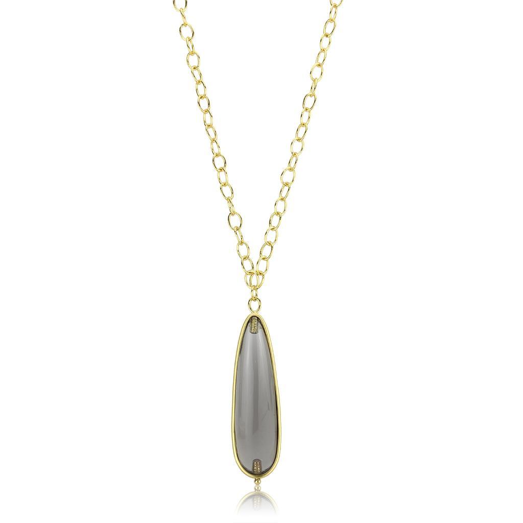 JCE4687 Gold & Brush Brass Chain Pendant with Synthetic Synthetic Stone in Gray