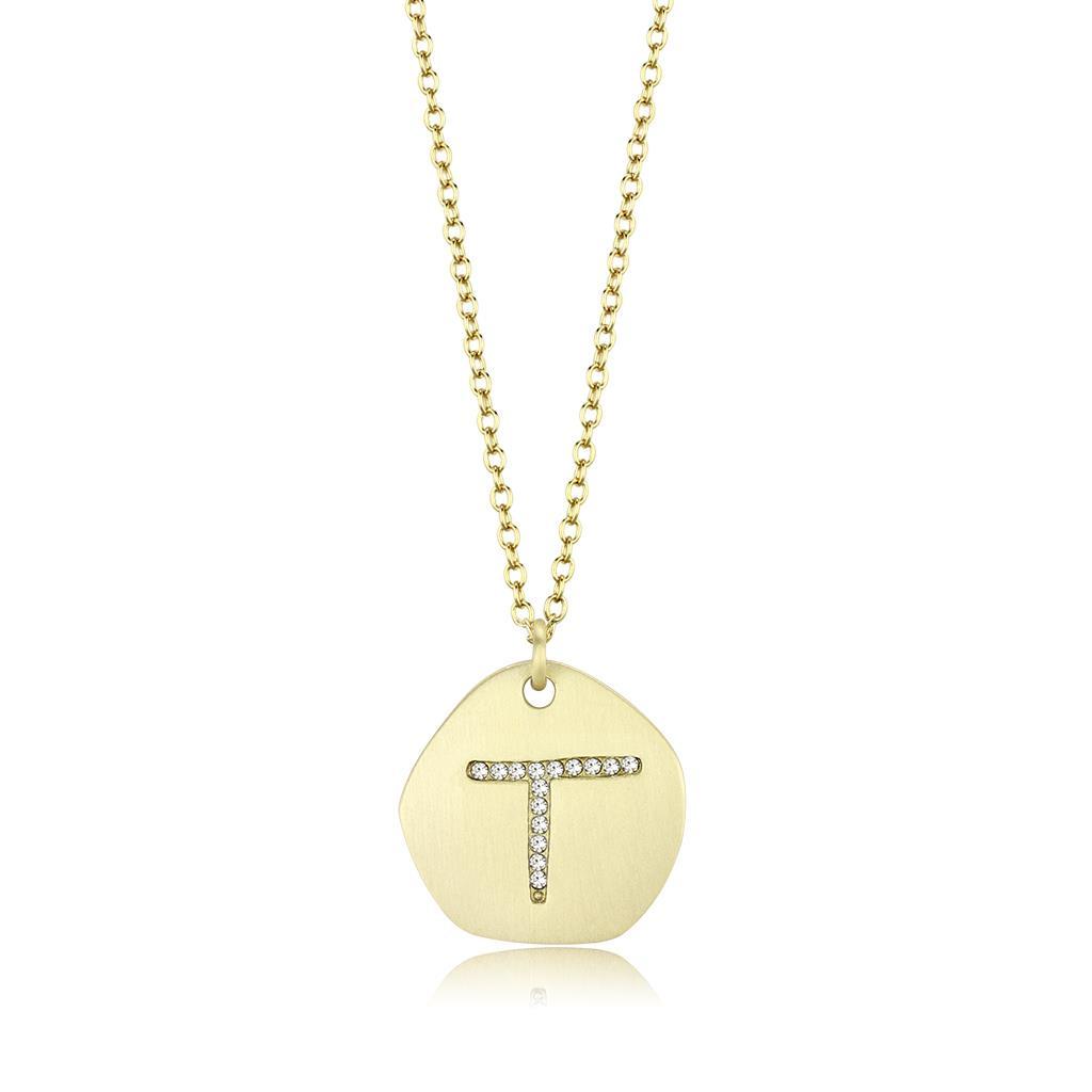 JCE4698 Gold & Brush Brass Chain Pendant with Top Grade Crystal  in Clear