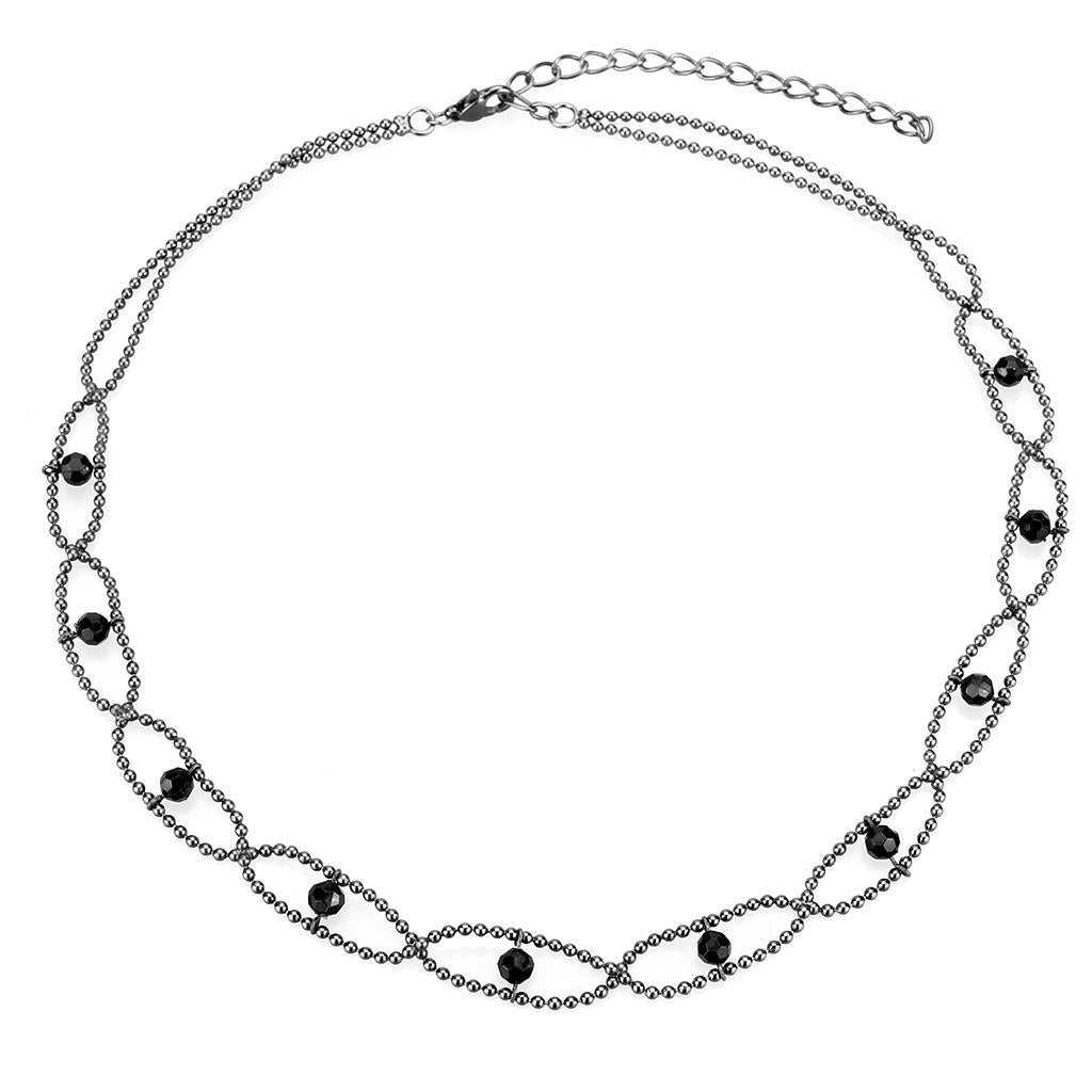 JCE4723 Ruthenium White Metal Necklace with Synthetic Synthetic Glass in Jet