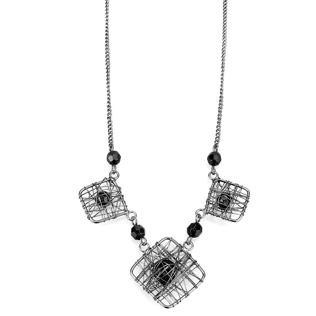 JCE4727 Ruthenium White Metal Necklace with Synthetic Synthetic Glass in Jet