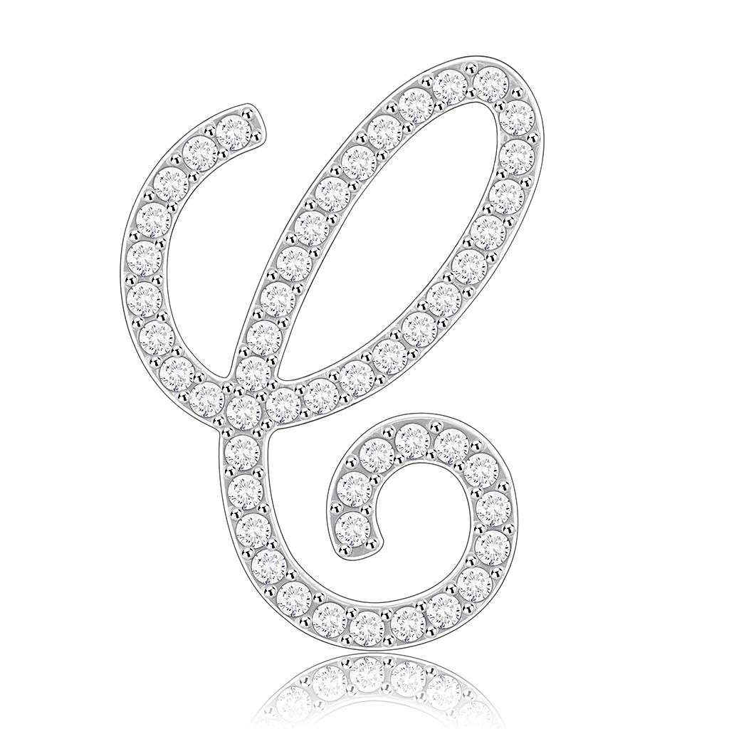 JCE685 Rhodium Brass Brooches with Top Grade Crystal  in Clear