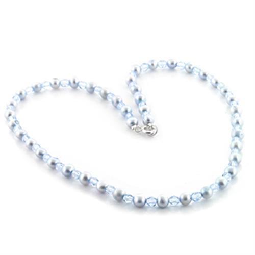 JCE733 Stone Necklace with Synthetic Pearl in Light Sapphire
