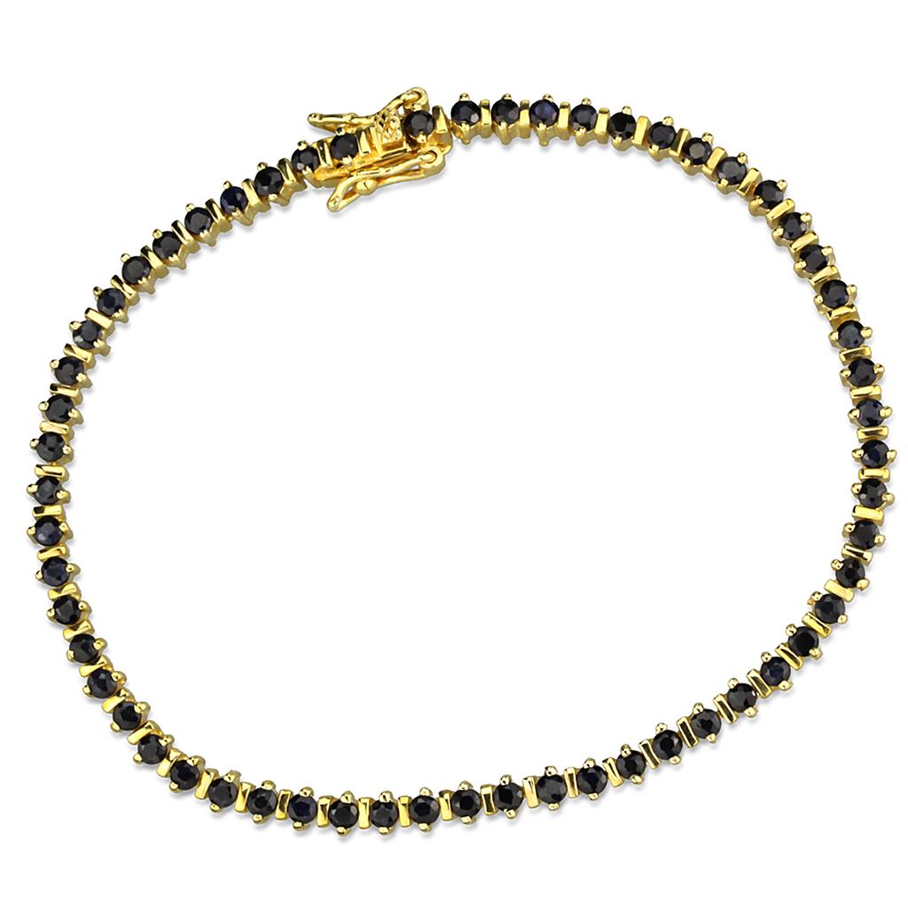 JCES838 Gold 925 Sterling Silver Bracelet with AAA Grade CZ  in Jet