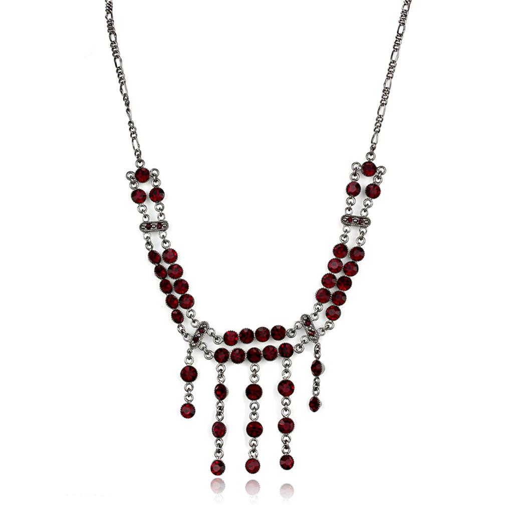 JCES865 Ruthenium 925 Sterling Silver Necklace with Top Grade Crystal  in Siam
