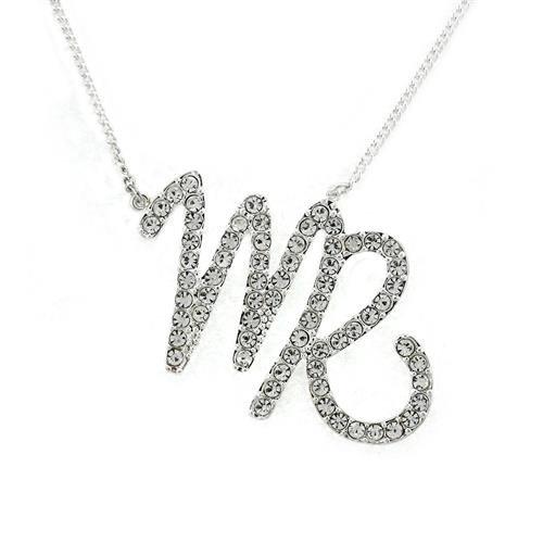 JCEK03 Silver Brass Chain Pendant with Top Grade Crystal  in Clear