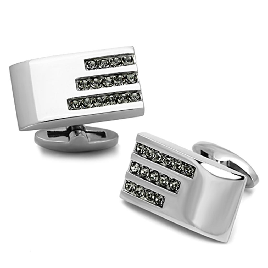 JCE1241 High polished (no plating) Stainless Steel Cufflink with Top Grade Crystal  in Black Diamond