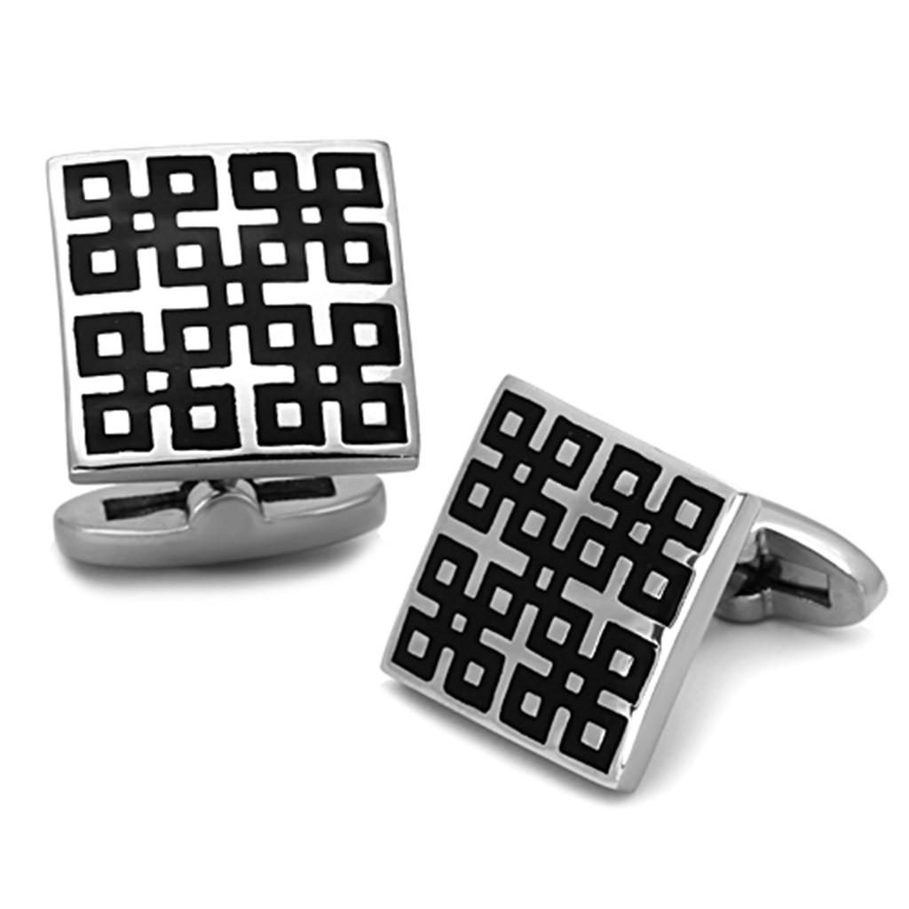 JCE1243 High polished (no plating) Stainless Steel Cufflink with Epoxy  in Jet