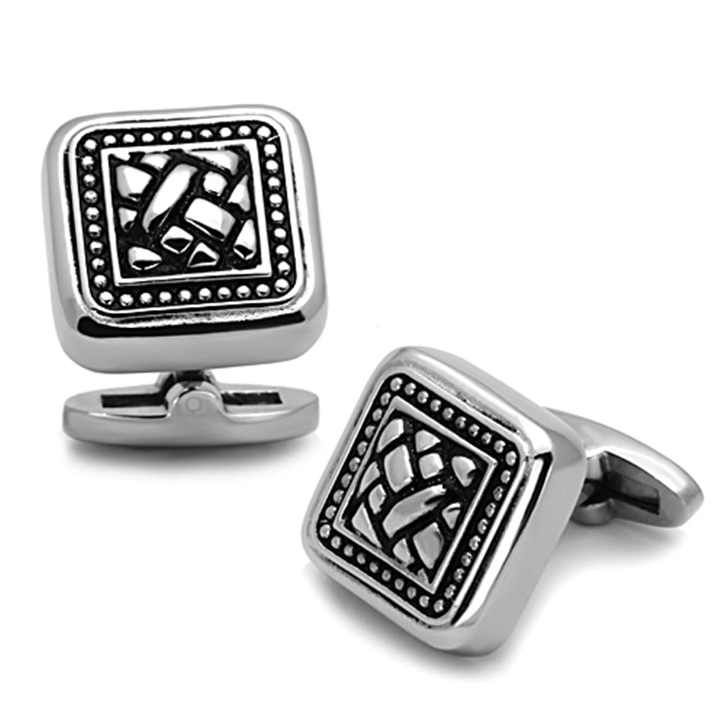 JCE1256 High polished (no plating) Stainless Steel Cufflink with Epoxy  in Jet