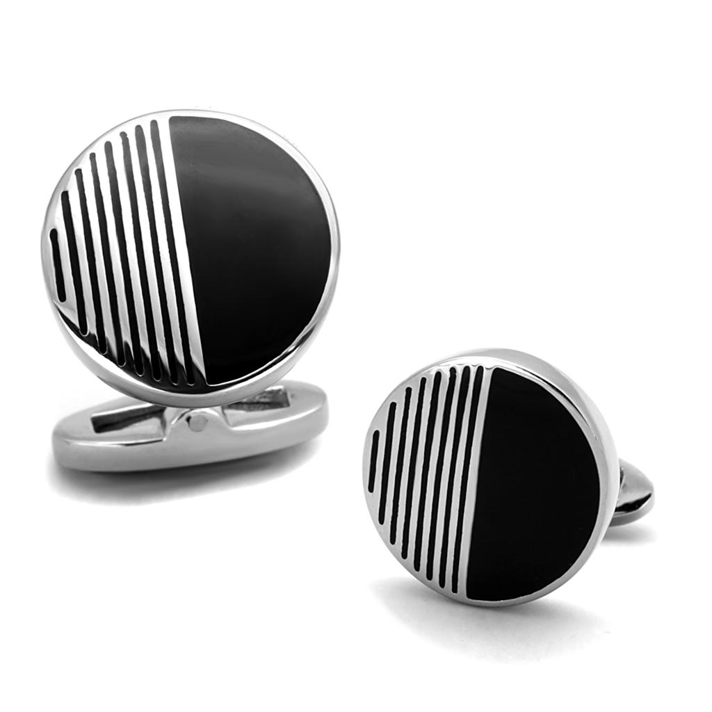 JCE1654 High polished (no plating) Stainless Steel Cufflink with Epoxy  in Jet