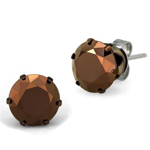 JCE2589 Two Tone IP Light Brown (IP Light coffee) Stainless Steel Earrings with AAA Grade CZ  in Light Coffee