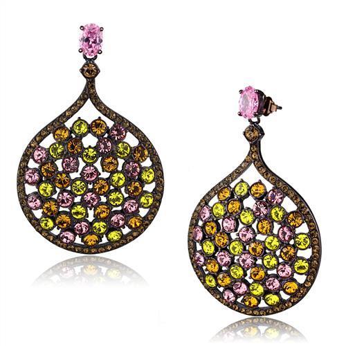 JCE2630 IP Coffee light Stainless Steel Earrings with AAA Grade CZ  in Rose