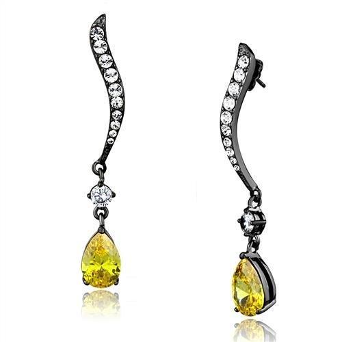 JCE2631 IP Light Black  (IP Gun) Stainless Steel Earrings with AAA Grade CZ  in Topaz