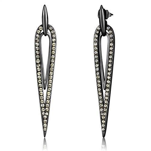 JCE2634 IP Light Black  (IP Gun) Stainless Steel Earrings with Top Grade Crystal  in Smoky Topaz