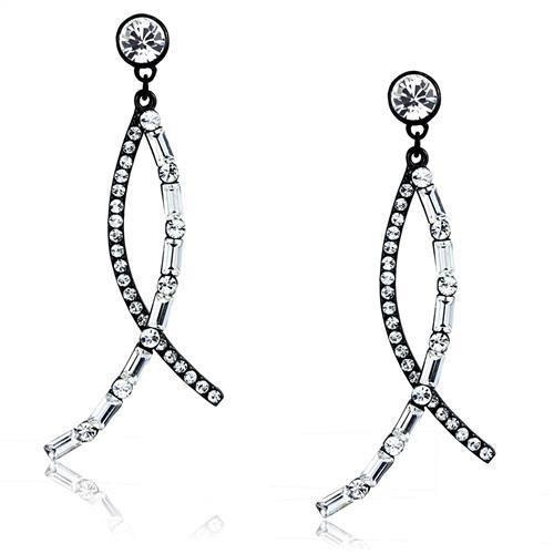 JCE2635 IP Light Black  (IP Gun) Stainless Steel Earrings with Top Grade Crystal  in Clear
