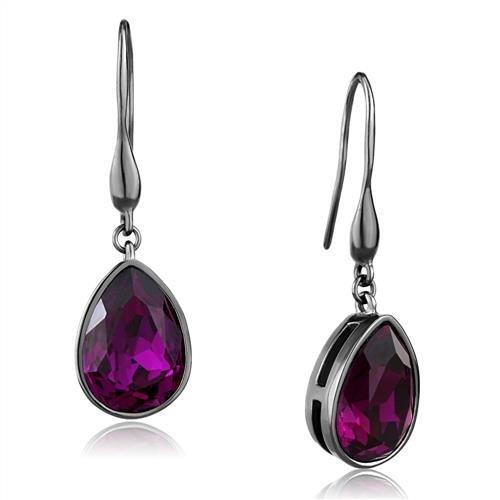 JCE2705 IP Light Black  (IP Gun) Stainless Steel Earrings with Top Grade Crystal  in Fuchsia