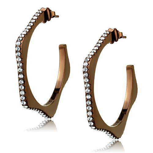 JCE2714 IP Coffee light Stainless Steel Earrings with Top Grade Crystal  in Clear